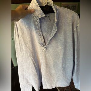 Frank and Eileen Patrick Popover Henley Large Mineral Wash Blue NEW